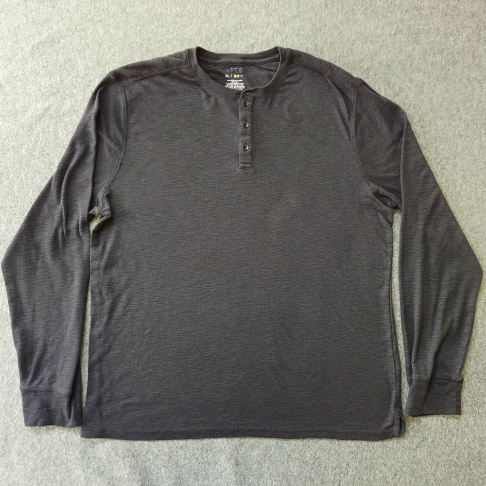 Slub Knit Henley Mens XL Charcoal Black Grunge Skater Eclectic Grandpa Staple